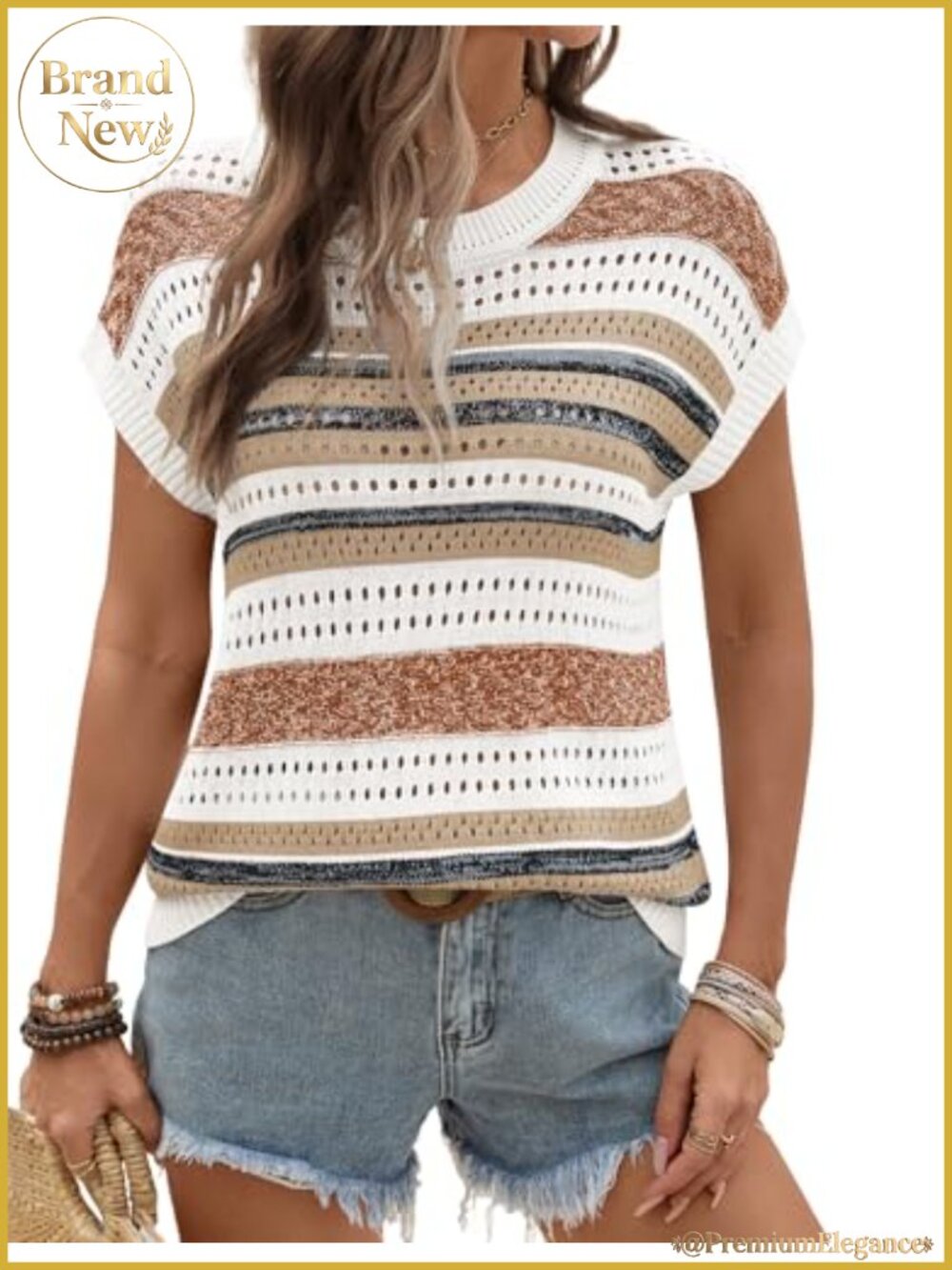 Crochet Cap Sleeve Hollow Out Knit Sweater Women's Summer Beach Cover Up Top